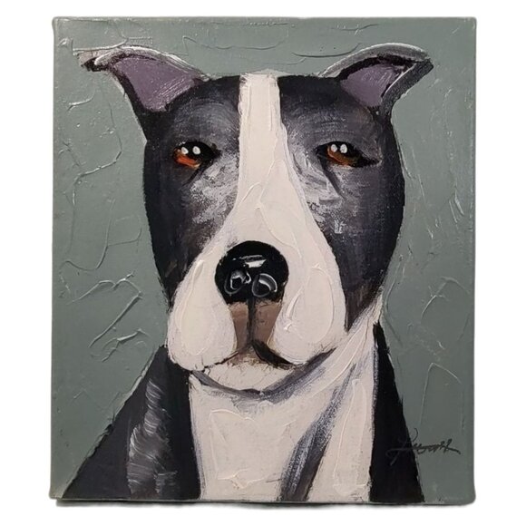 Pit Bull Terrier Dog Painting On Canvas Home Decor Animal Fun - Picture 1 of 7
